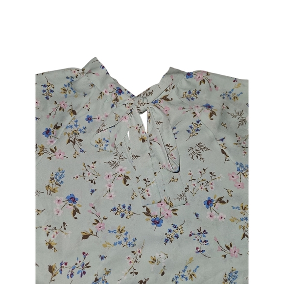 Pleione Green Floral Ruffle Sleeve Blouse Women's Size Medium - Picture 5 of 6